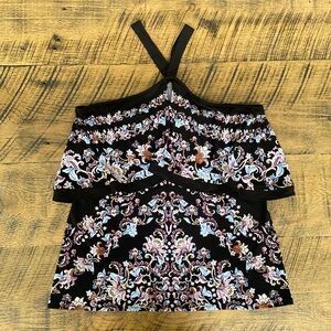 WHBM Layered Floral Top With Adjustable Back Tie